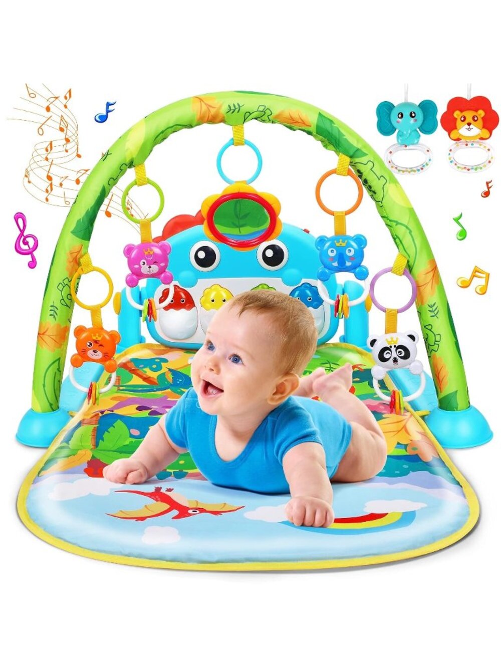 New Baby Gym Play Mat Baby Gifts Tummy Time Mat Activity Center, Dinosaur